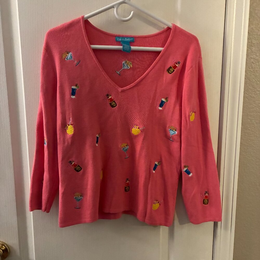 Alexandra Bartlett Embroidered Cocktails Sweater